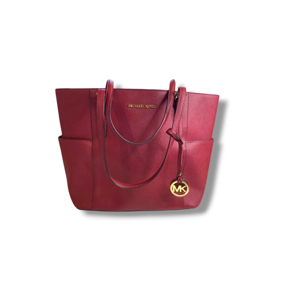 Michael‎ Kors Jet Set Tote Handbag Dark Cherry Saffiano Leather Large